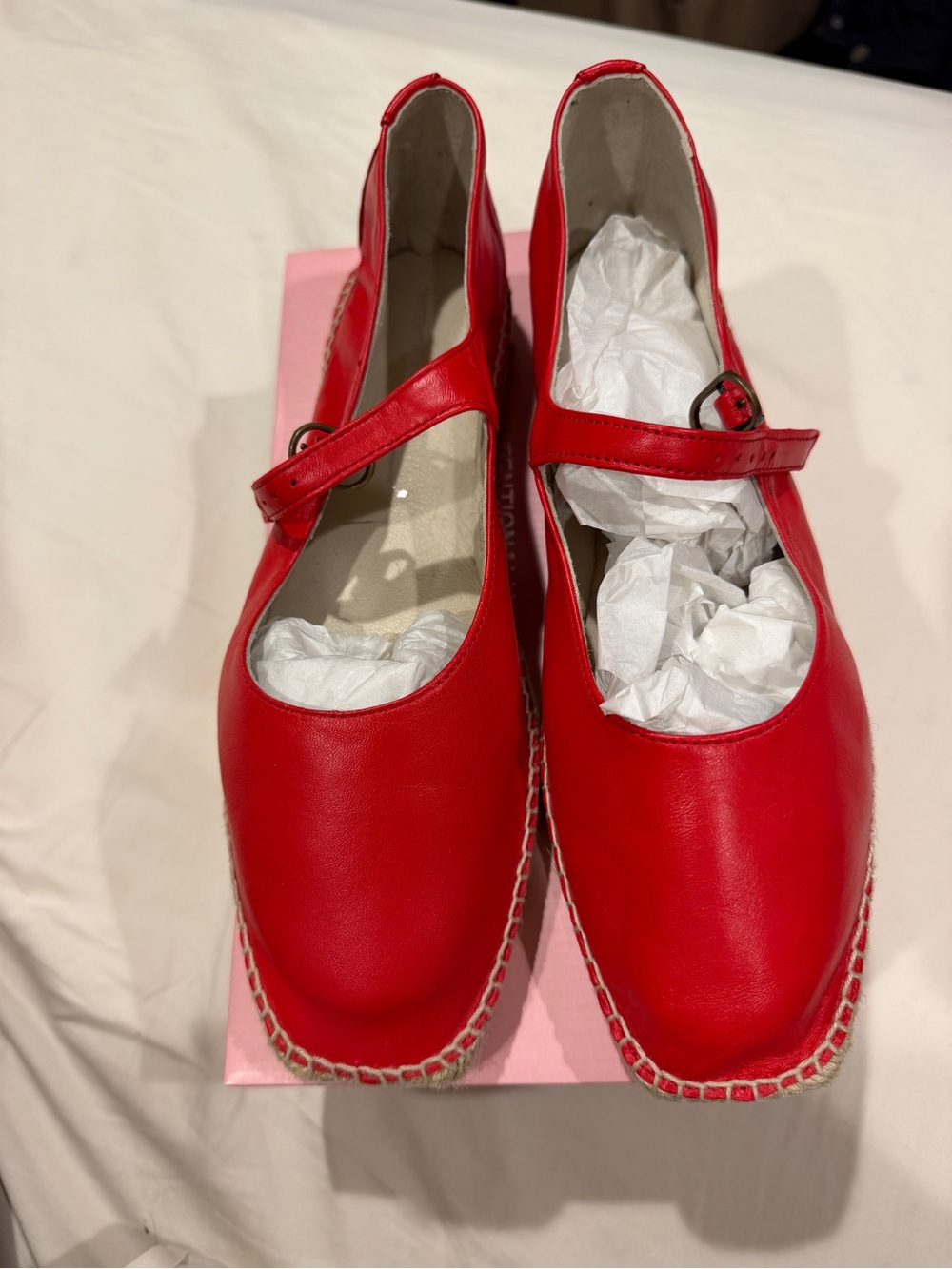 Intentionally Blank - Red Leather Mary Jane Espadrille Flats - size 41
